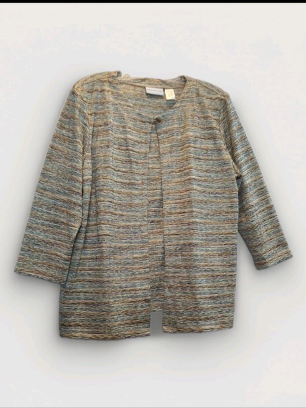 Alfred Dunner Medium Space Dye Metallic Faux Open Front One Button Cardigan
